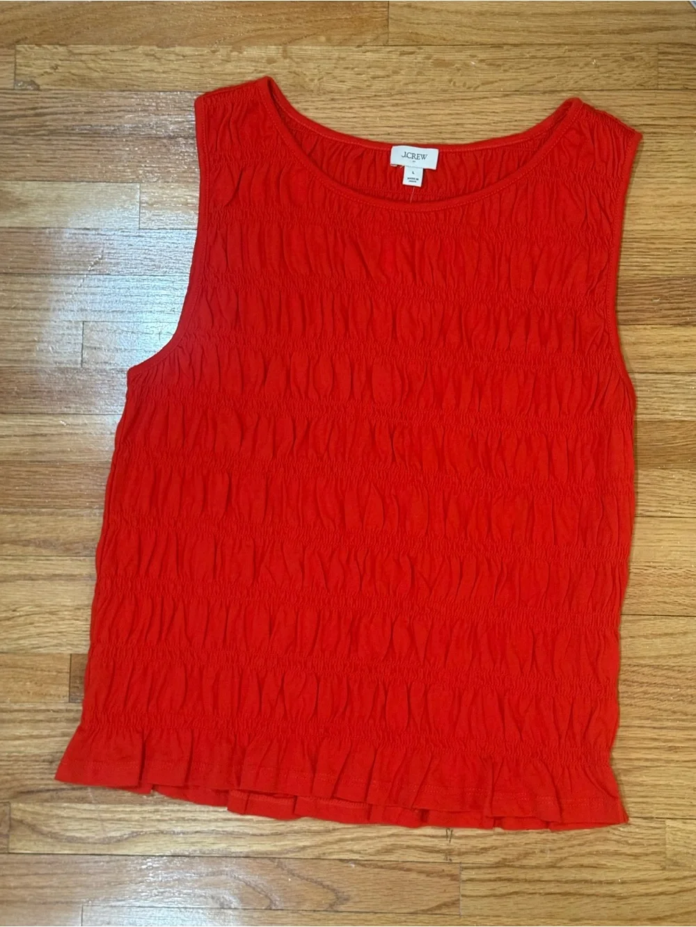 J.Crew Smocked Tank Top NWT Size L | Bright Red Textured Sleeveless Blouse